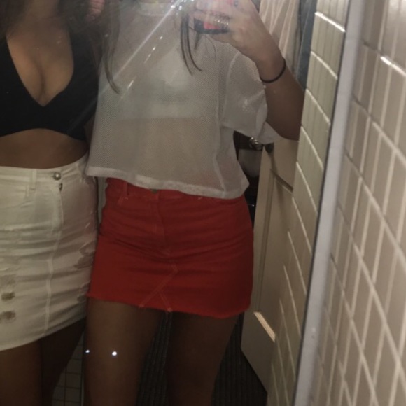 Bright orange jean skirt - Picture 3 of 4